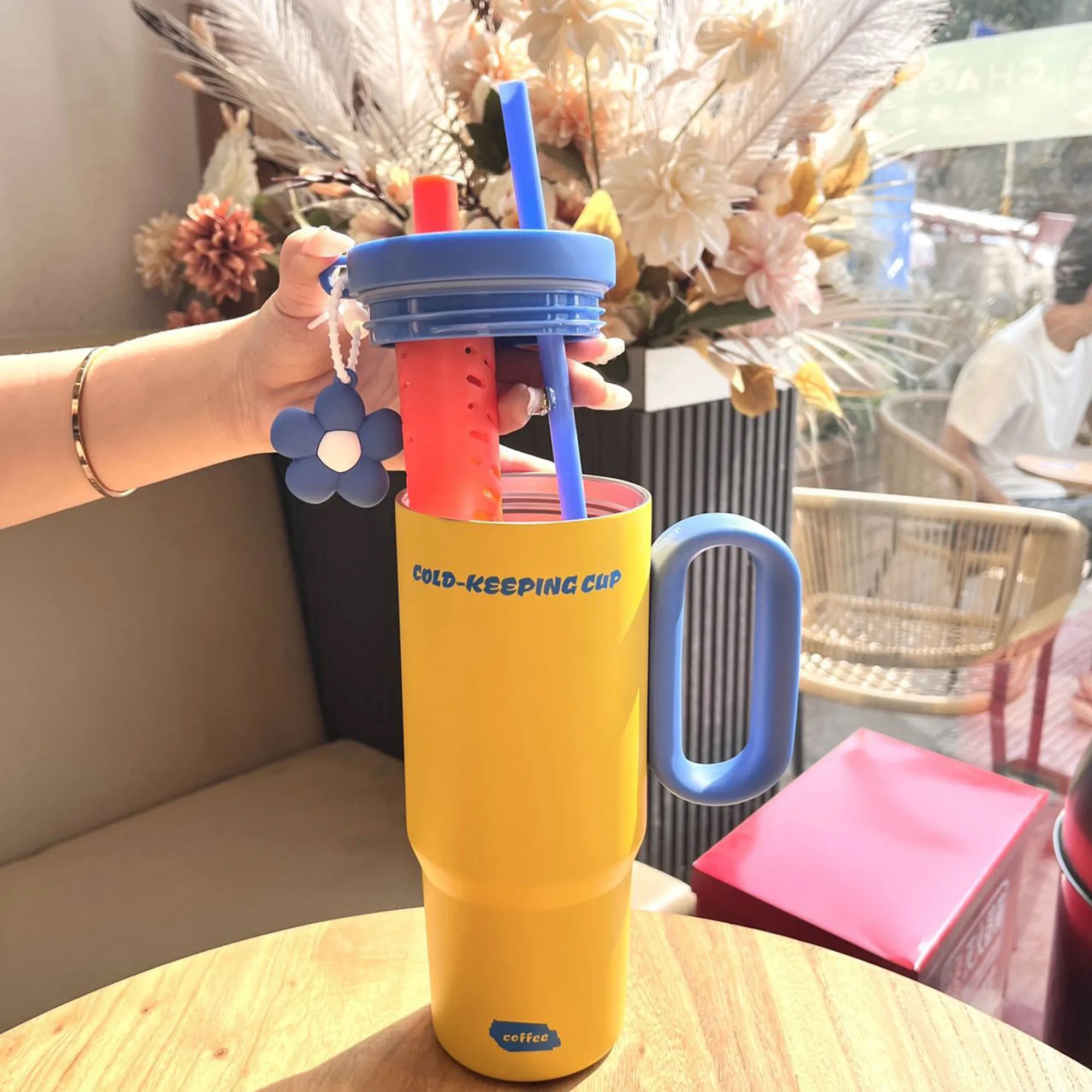 Floral Insulated Tumbler With Straw Car Cup 2
