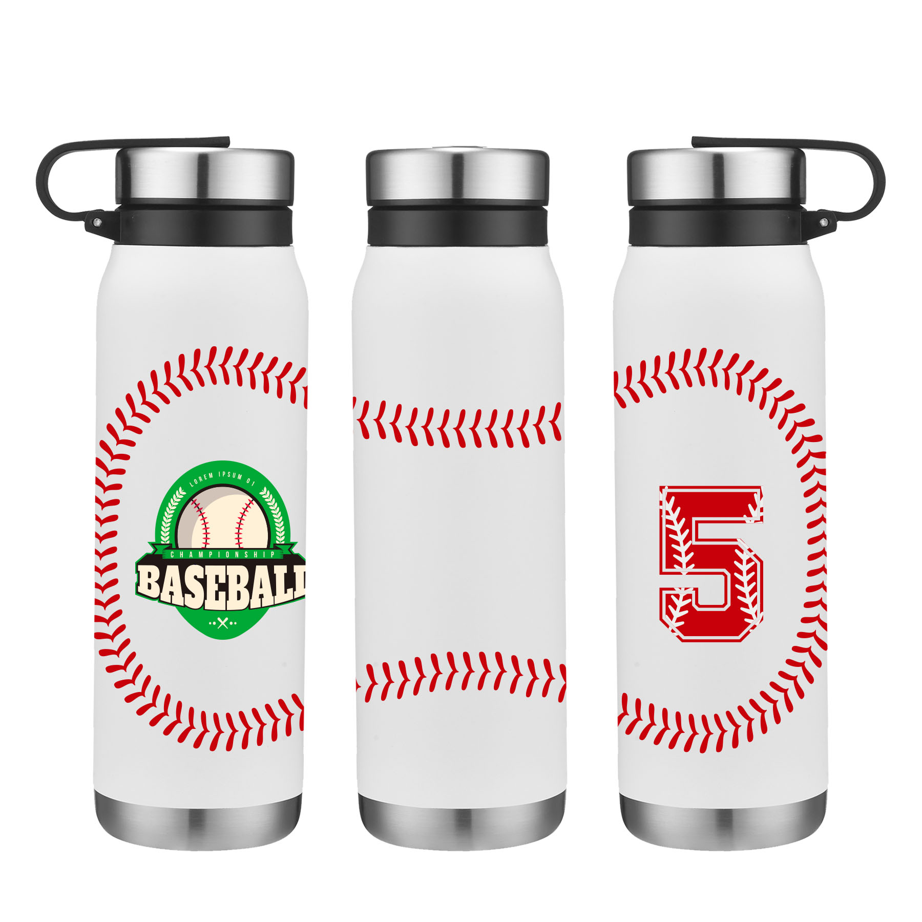 20 oz. Baseball Design Stainless Steel Vacuum Water Bottle w/ Twist Lid 2