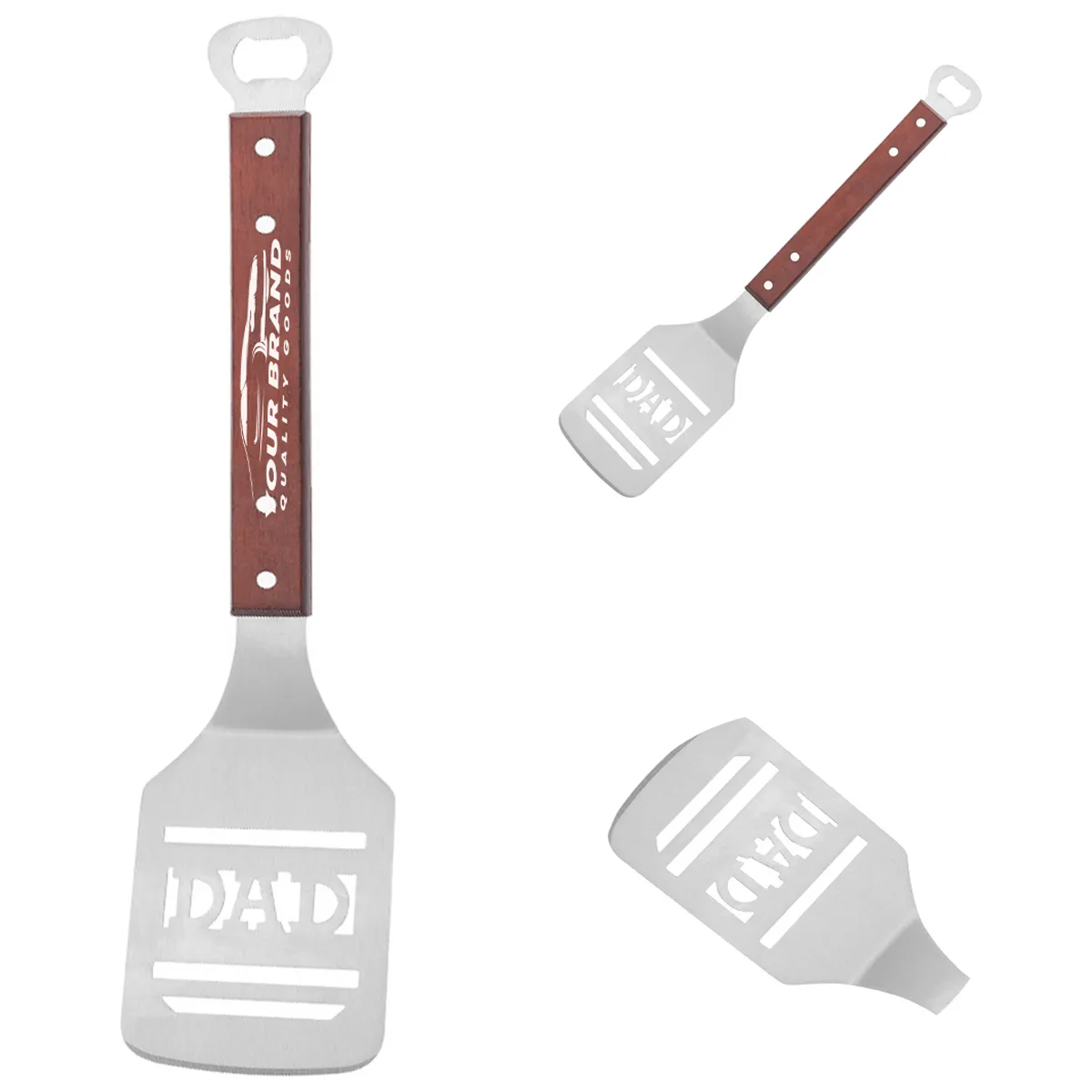 Steak Frying Shovel Wooden Handle Stainless Steel Spatula 3