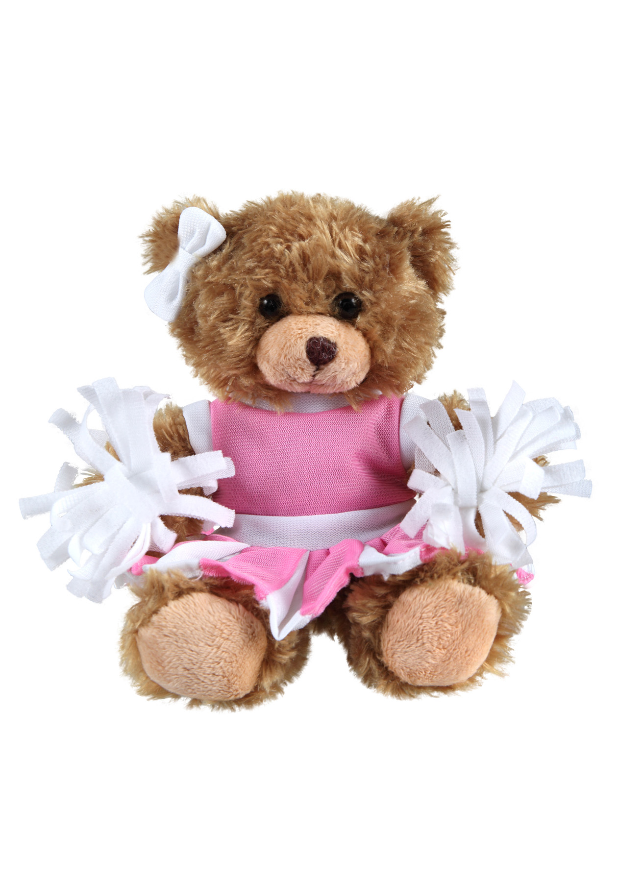 soft plush Mocha Curly Sitting Bear  with cheerleader outfit