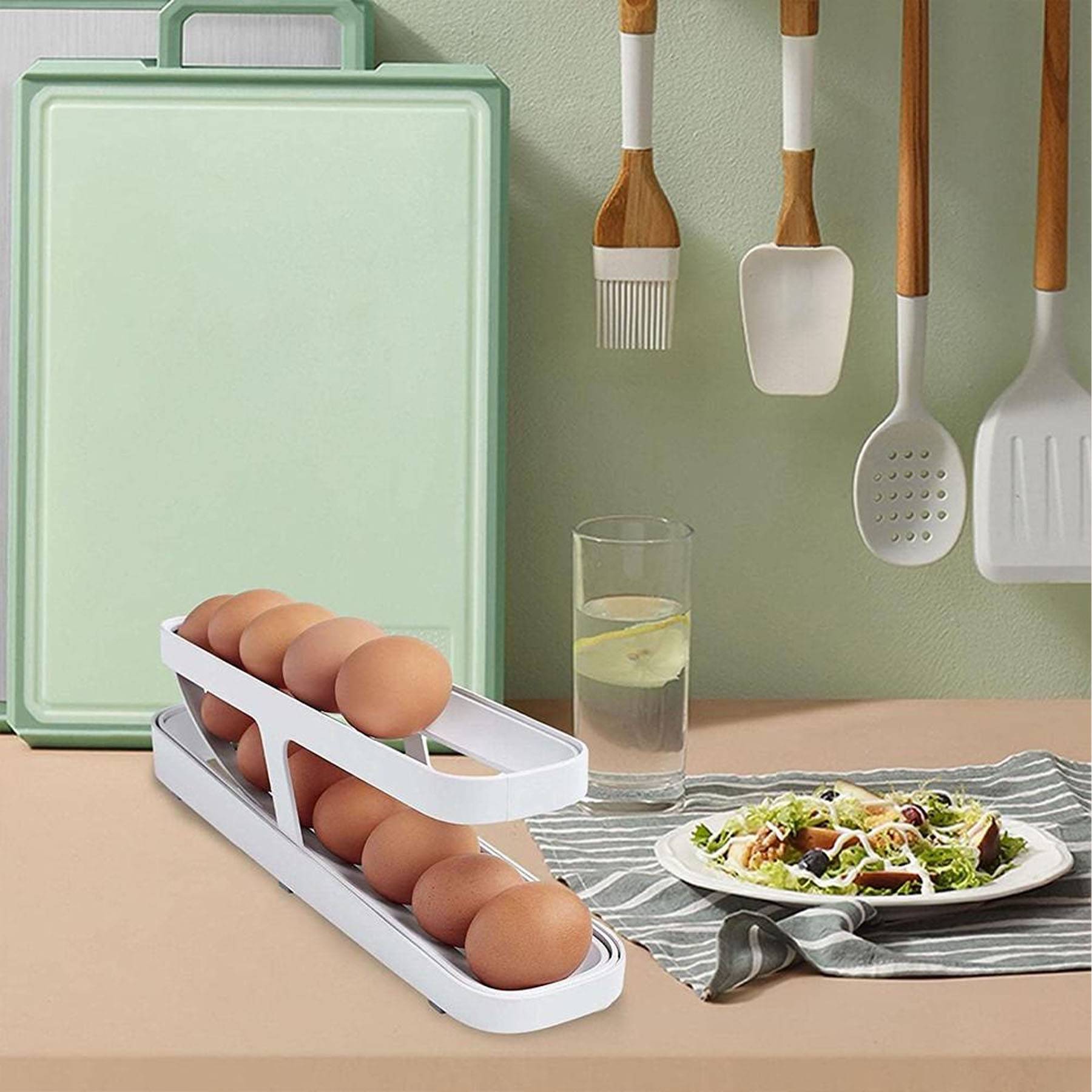 Plastic Auto Rolling Refrigerator Egg Dispenser Holder, custom kitchen gadget with logo imprint 2