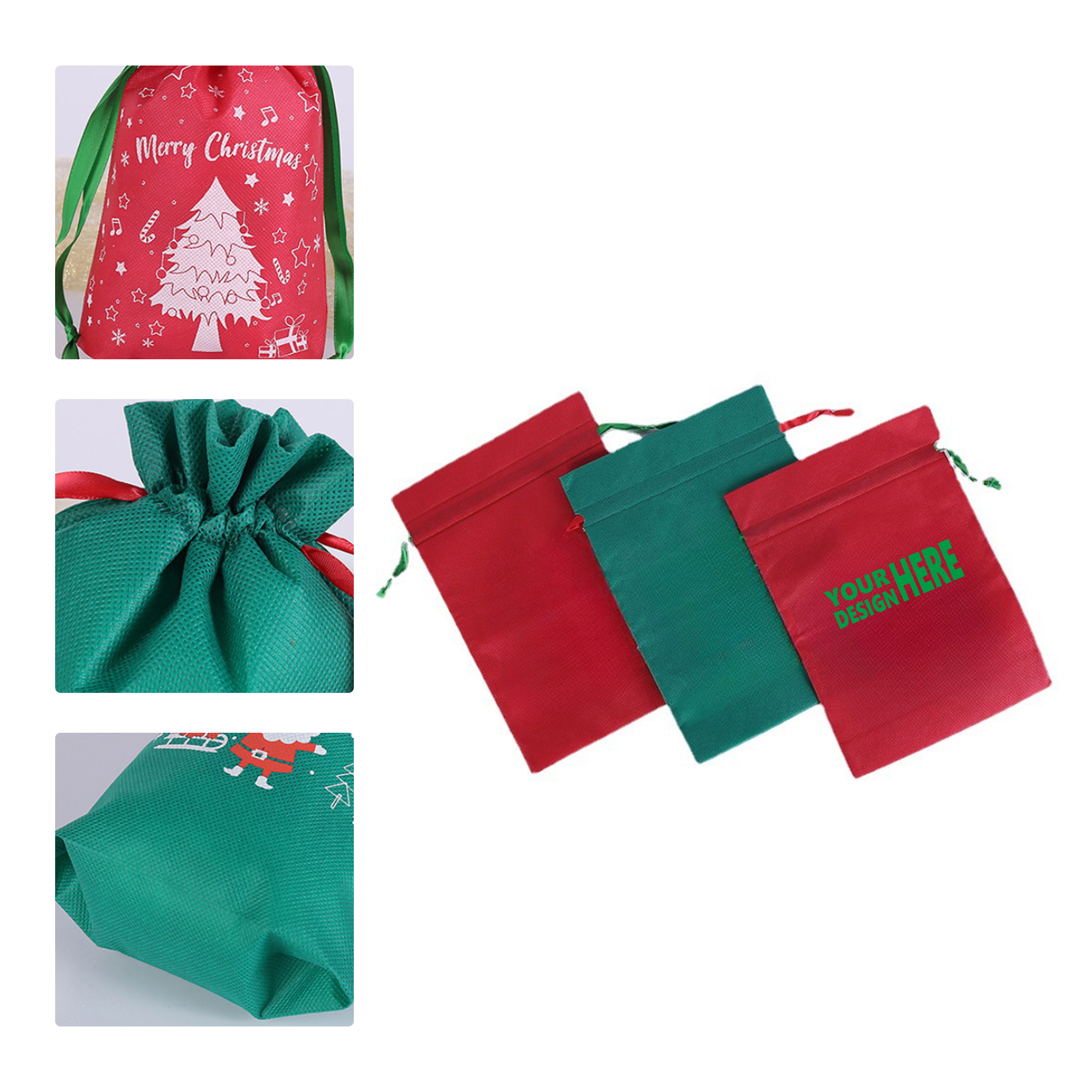 MOQ 50 Christmas Drawstring Gift Bags Canvas Pouch 2