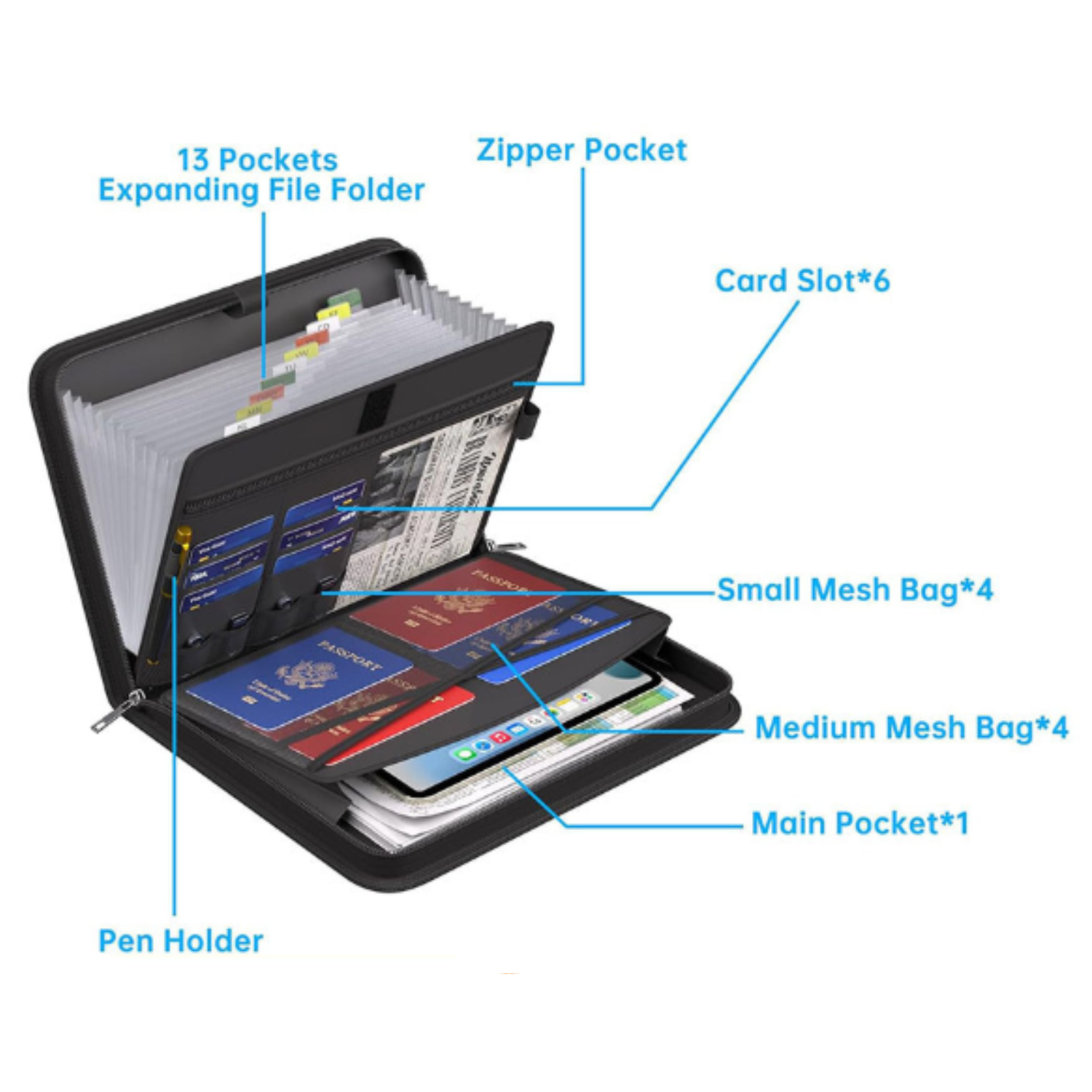 12 Pockets Fireproof Accordion File Organizer w/ Handle 7