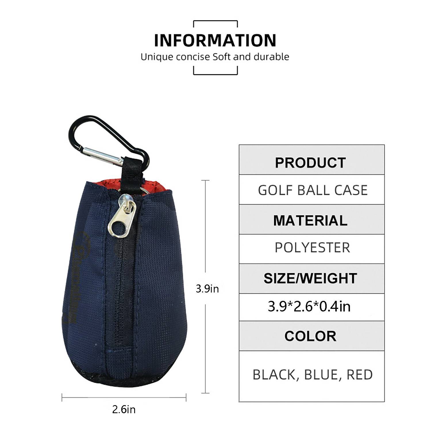 Mini Polyester Golf Ball Pouch w/ Carabiner 6