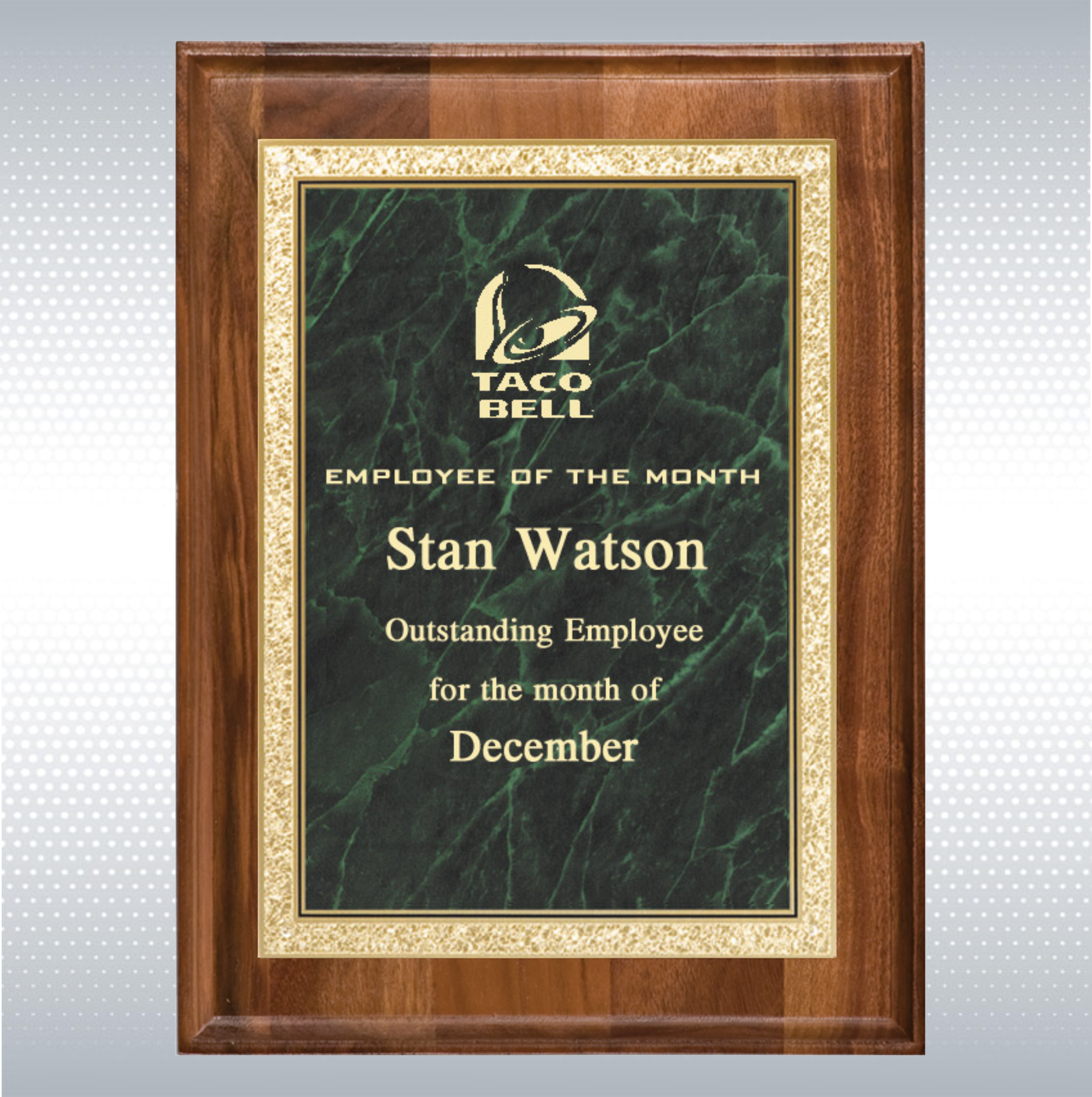 Walnut Rectangle Plaque w/Green Brass Engraving Plate (7" x 9") 5