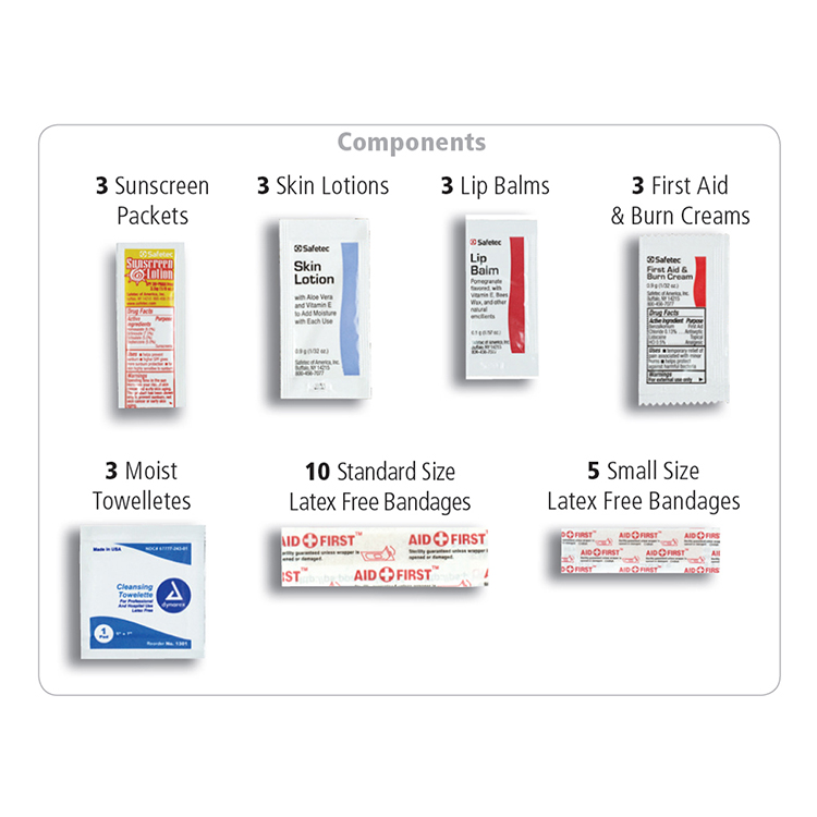 "LAZY DAY" 31 Piece Advanced First Aid Sun and Outdoors Kit in Zipper pack Components 8