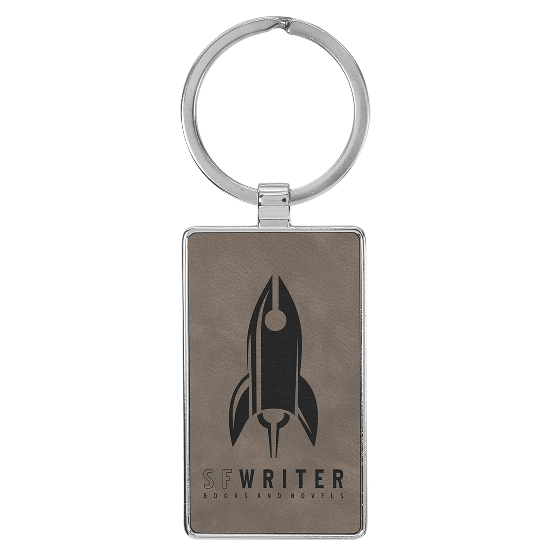 Gray Leatherette/Metal Rectangle Keychain 1