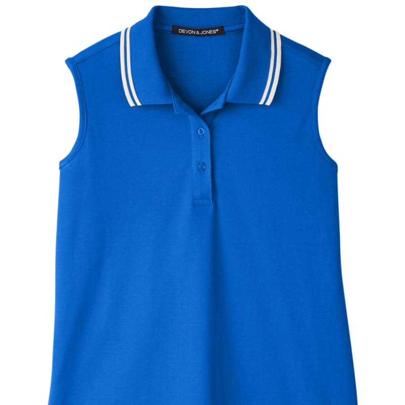 Devon & Jones Ladies' CrownLux Performance™ Plaited Tipped Sleeveless Polo 18