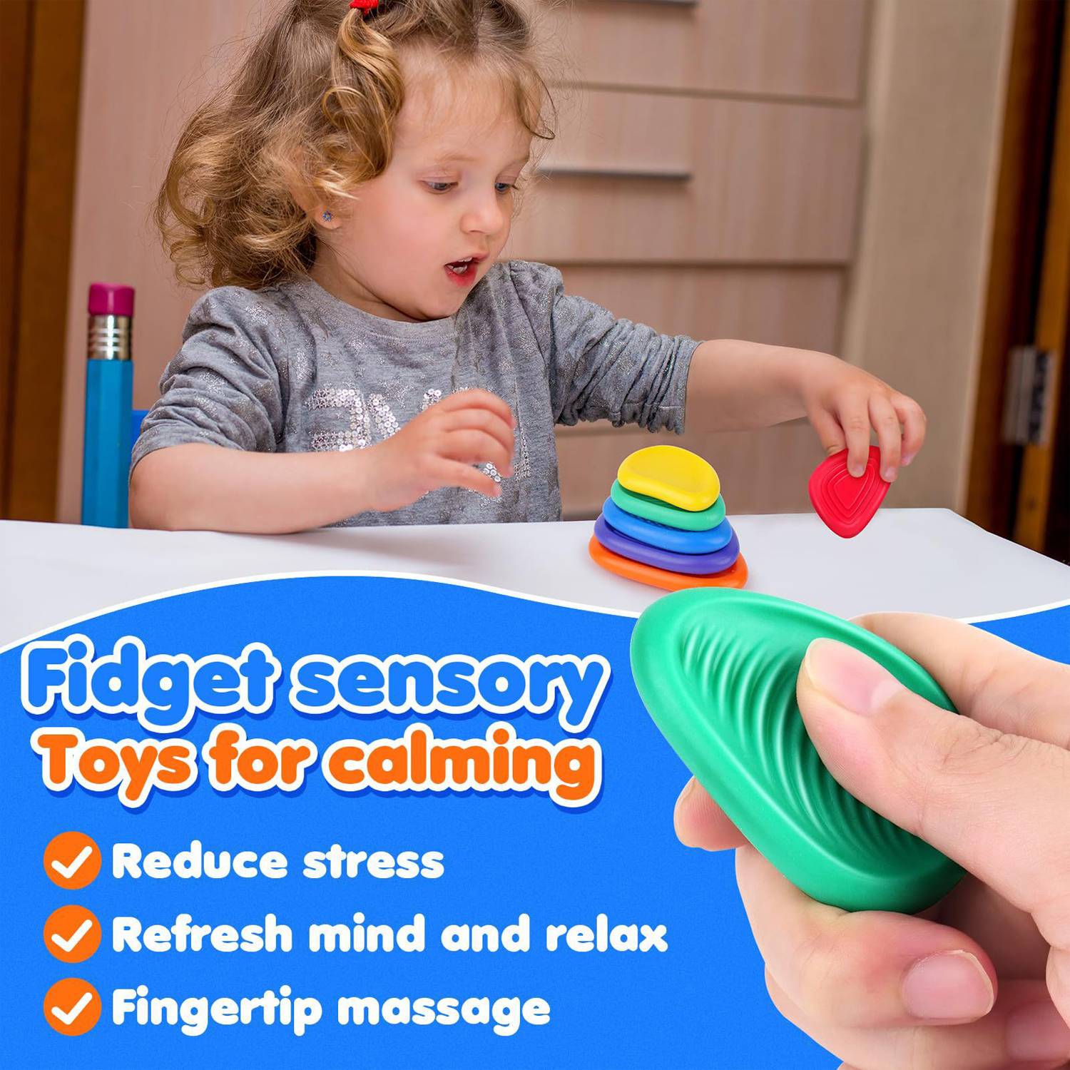 6Pack Sensory Stone Soft Silicone Decompression Toy 6