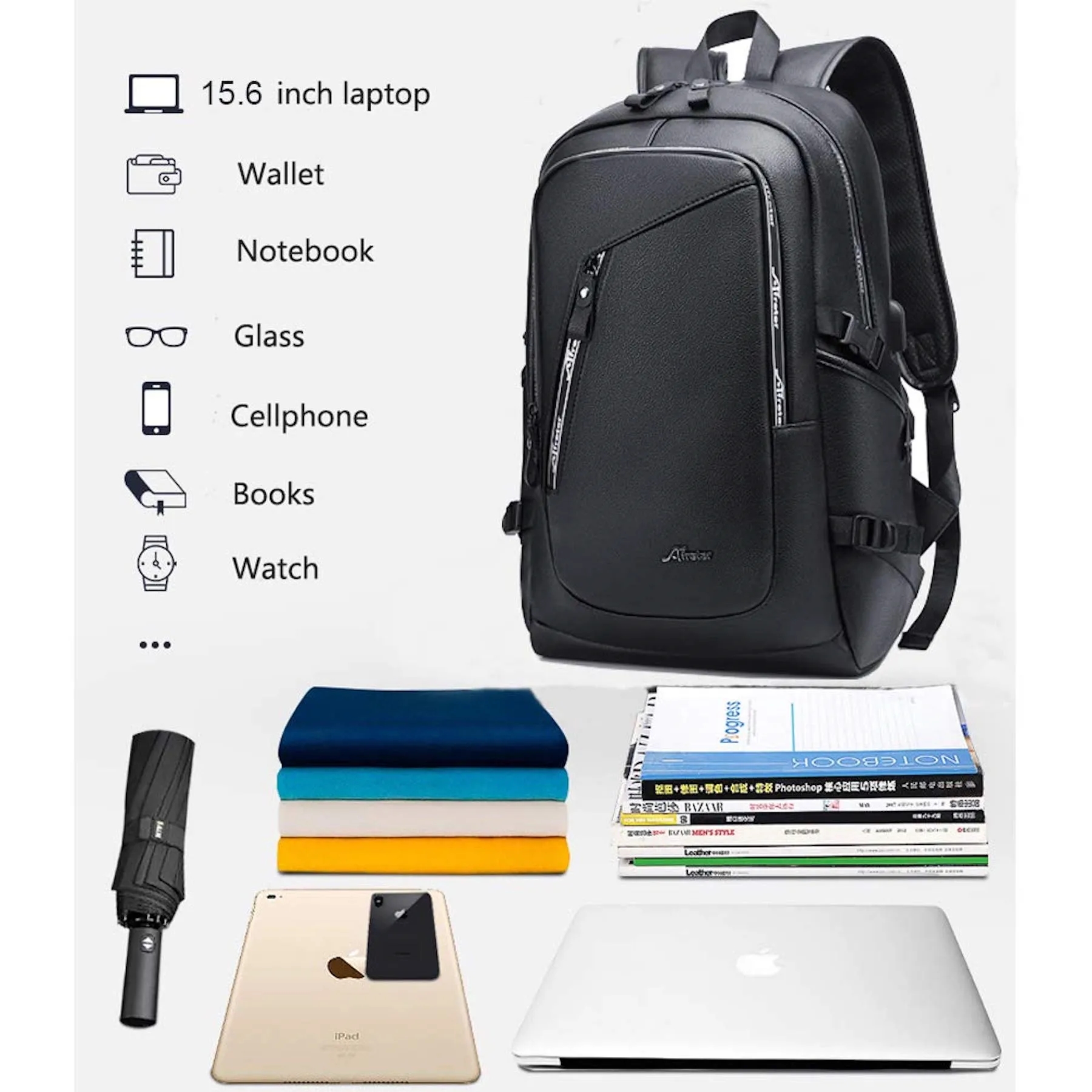 PU Vintage Travel Daypacks USB Charging Port 15.6" Laptop 4