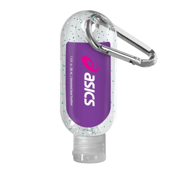 1.9 oz. Single Color Moisture Bead Sanitizer in Clear Bottle with Carabiner 54