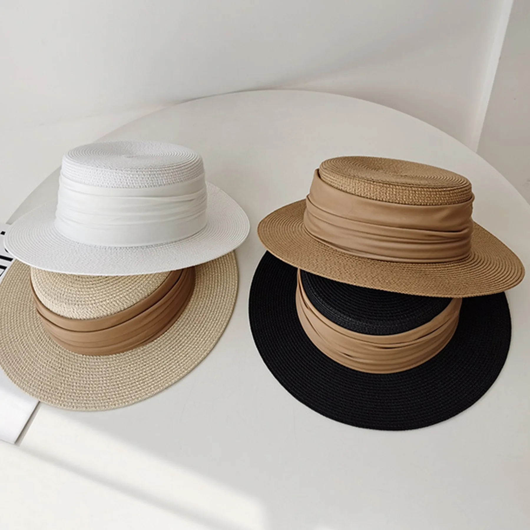 Jute Summer Sun Protection Flat Brim Hat 6