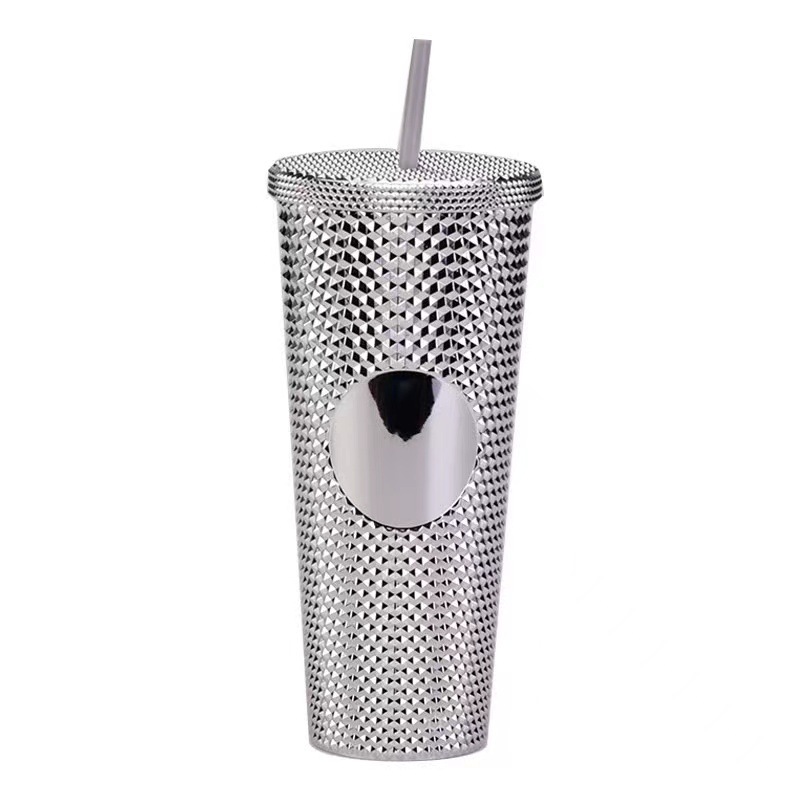 Double Plastic Straw Cup large capacity creative 710ml Durian Cup tie hand cup portable diamond cup 13