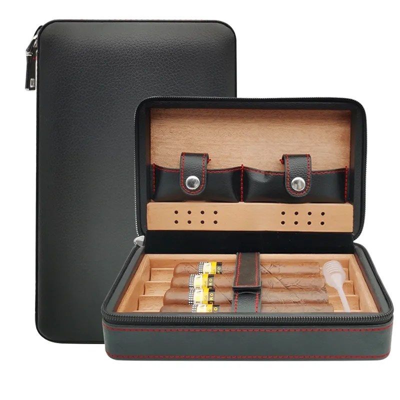 Cow Leather Cigar Holder Humidor Case with Wood Inner 3