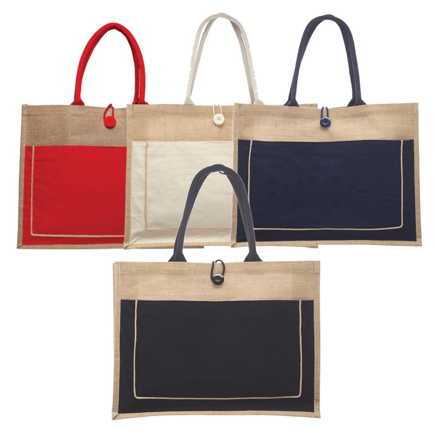 Two Tone Cotton Pocket Jute Tote Bag, custom tote bag with logo imprint 6
