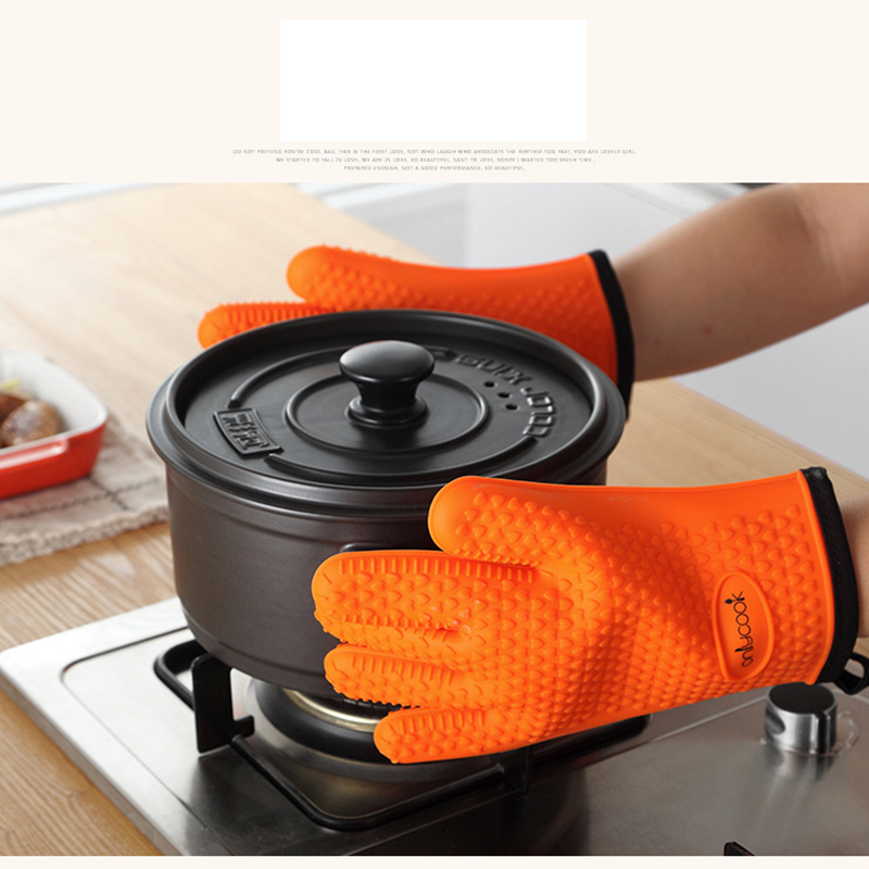 Long Silicone Waterproof BBQ Kitchen Grilling Gloves w/Inner Cotton Layer 3