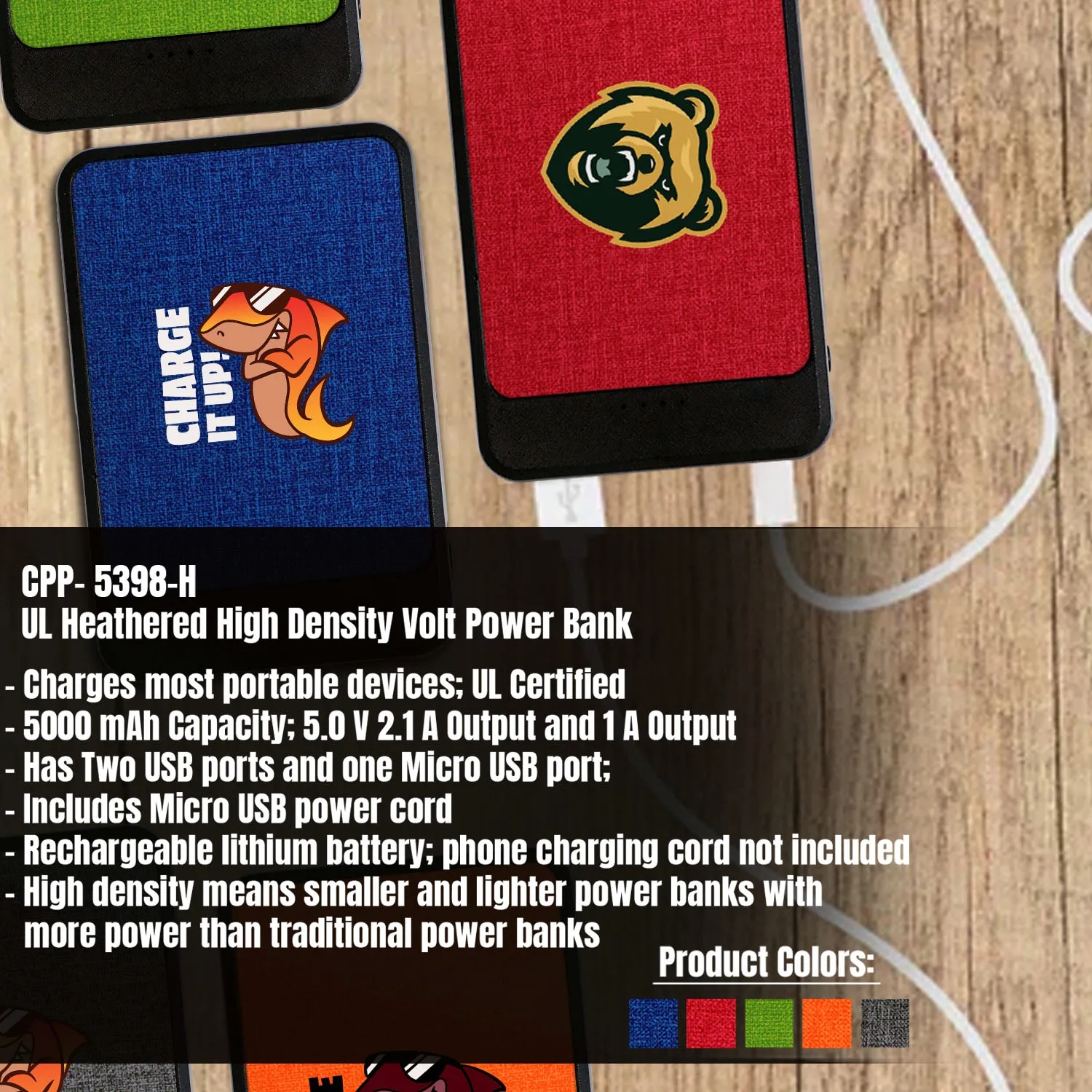 UL HEATHERED HIGH DENSITY VOLT POWER BANK 5