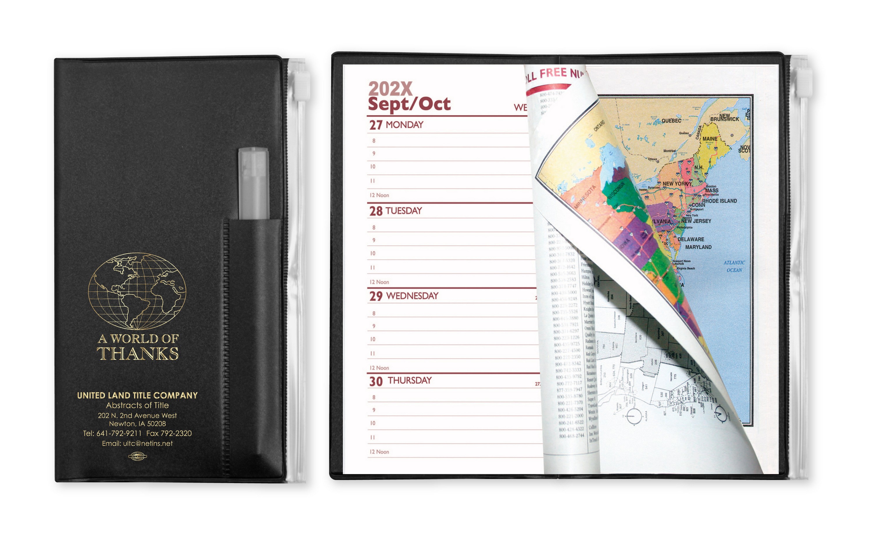Weekly Zip Back Planner w/ Clear Pen & Zip Lock Pocket /1 Color Insert w/ Map- Solid Color 1
