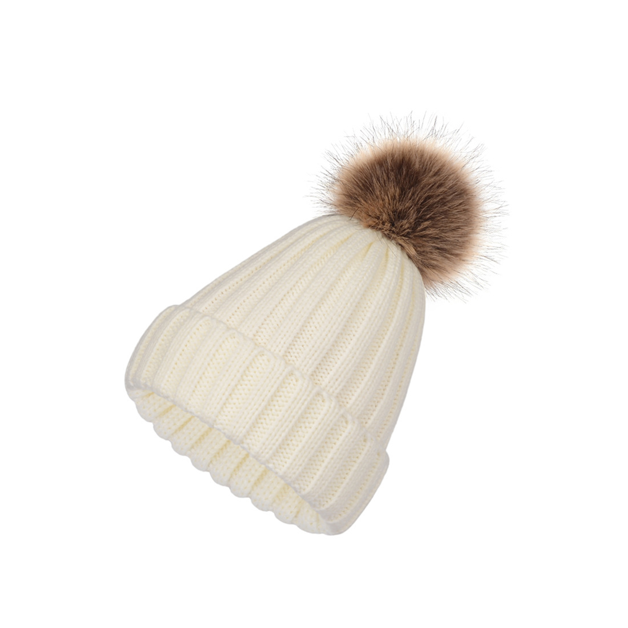 Acrylic Knit Winter Hat With Removable Faux Fur Pom 14