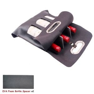 Buckled PU Leather 3-Bottle Wine Bag with Window and Metal Handles 4