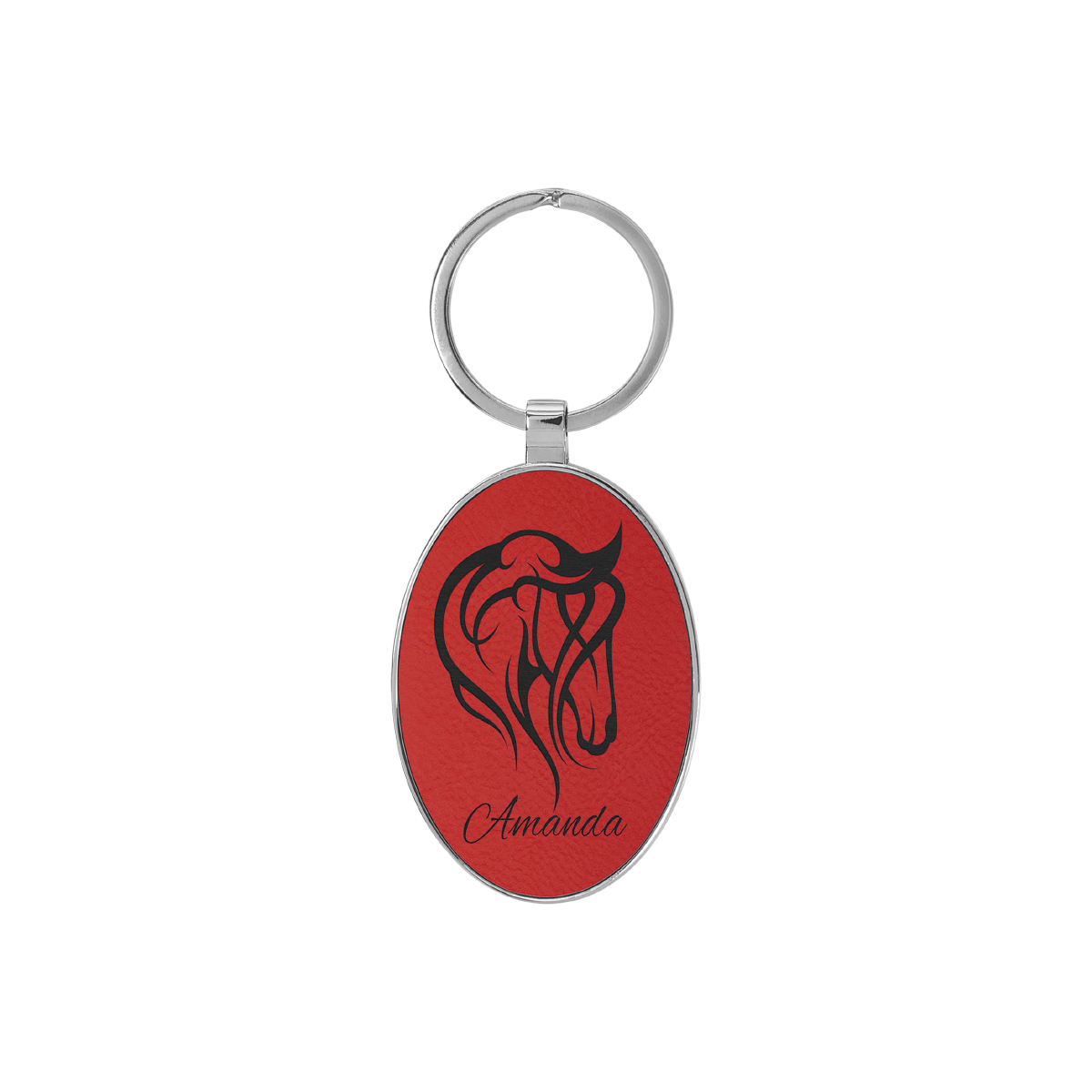 Red Leatherette/Metal Oval Keychain 1