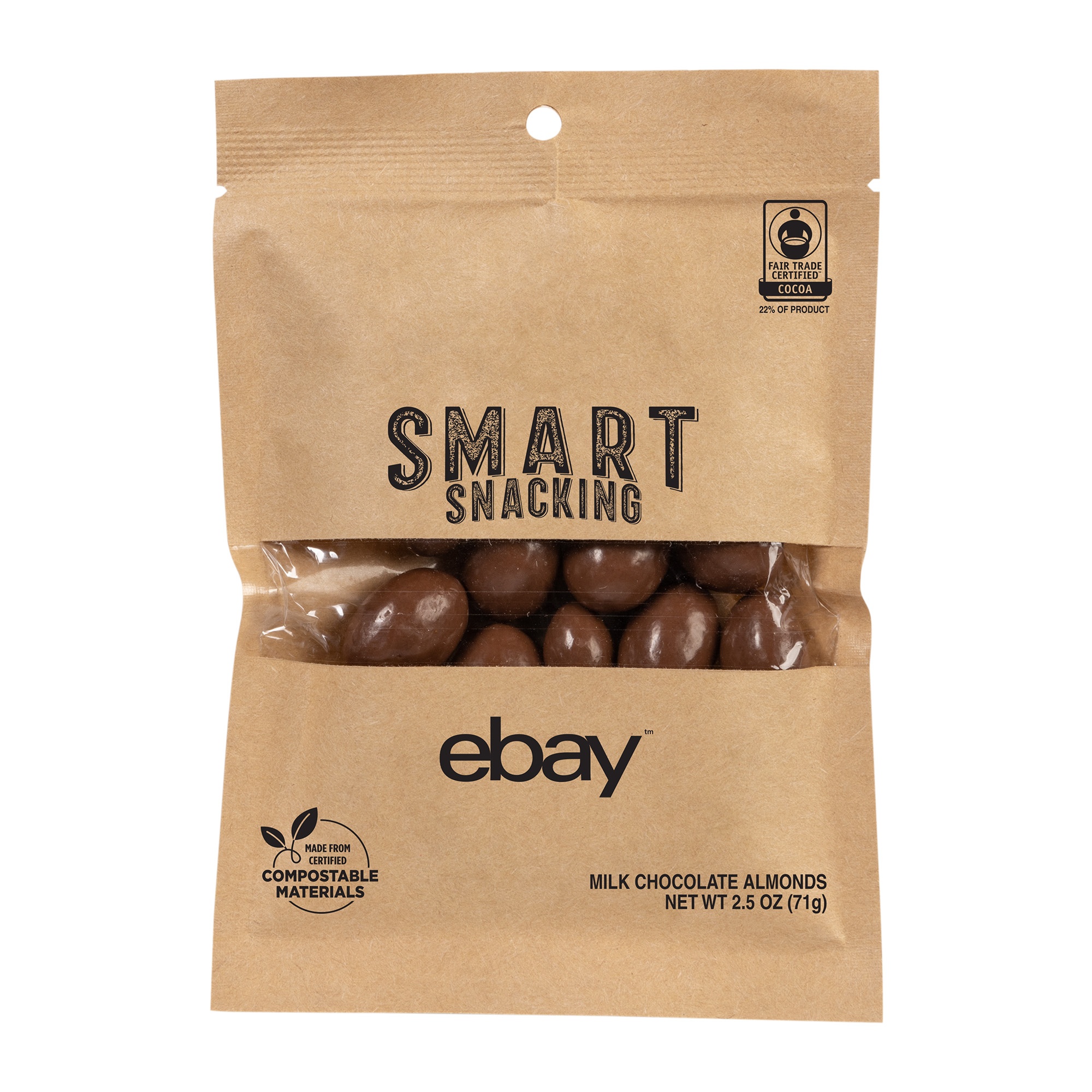 FairTrade Milk Chocolate Almonds in Compostable Kraft Pouch 2