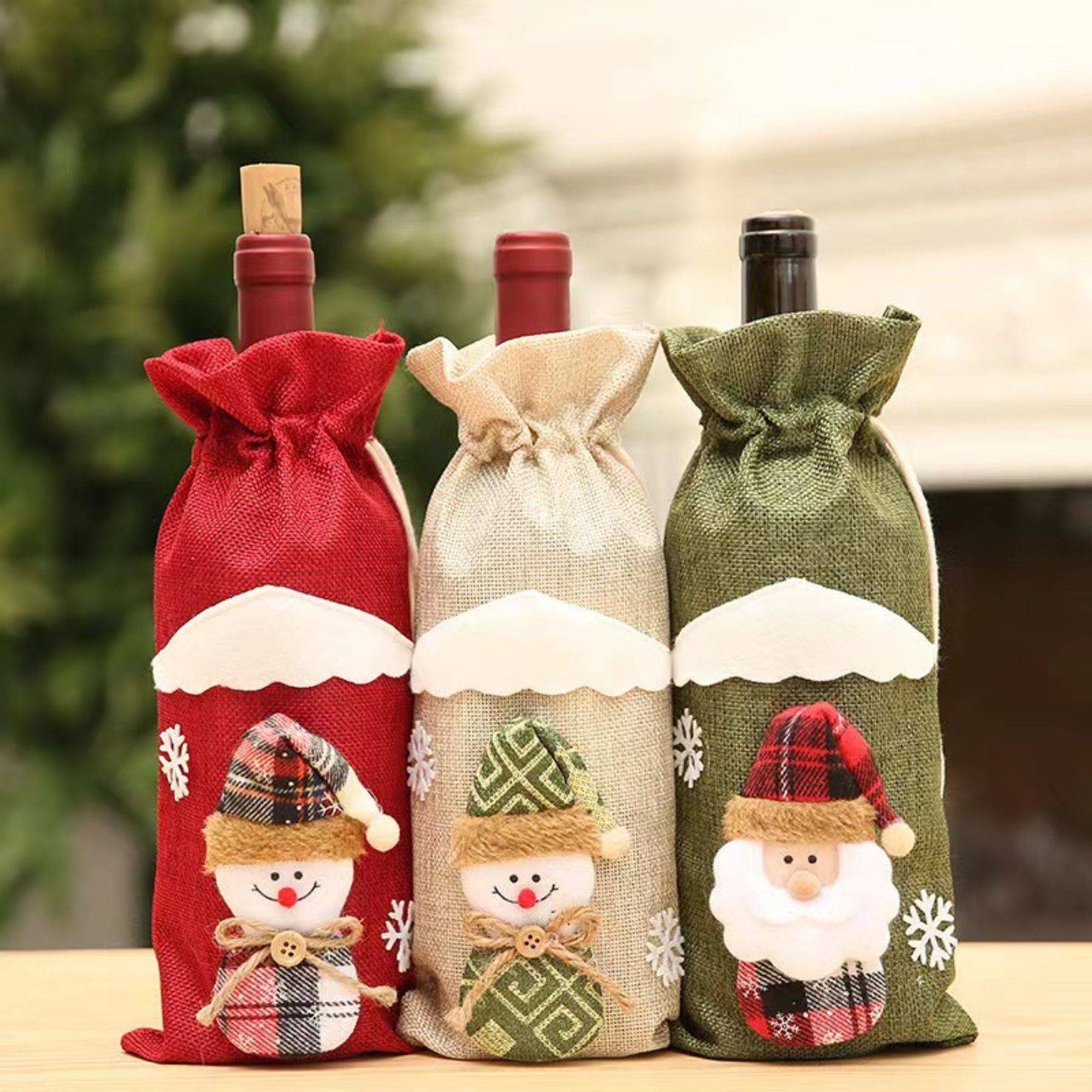 Christmas Santa Claus Wine Bottle Covers Drawstring Bags 2