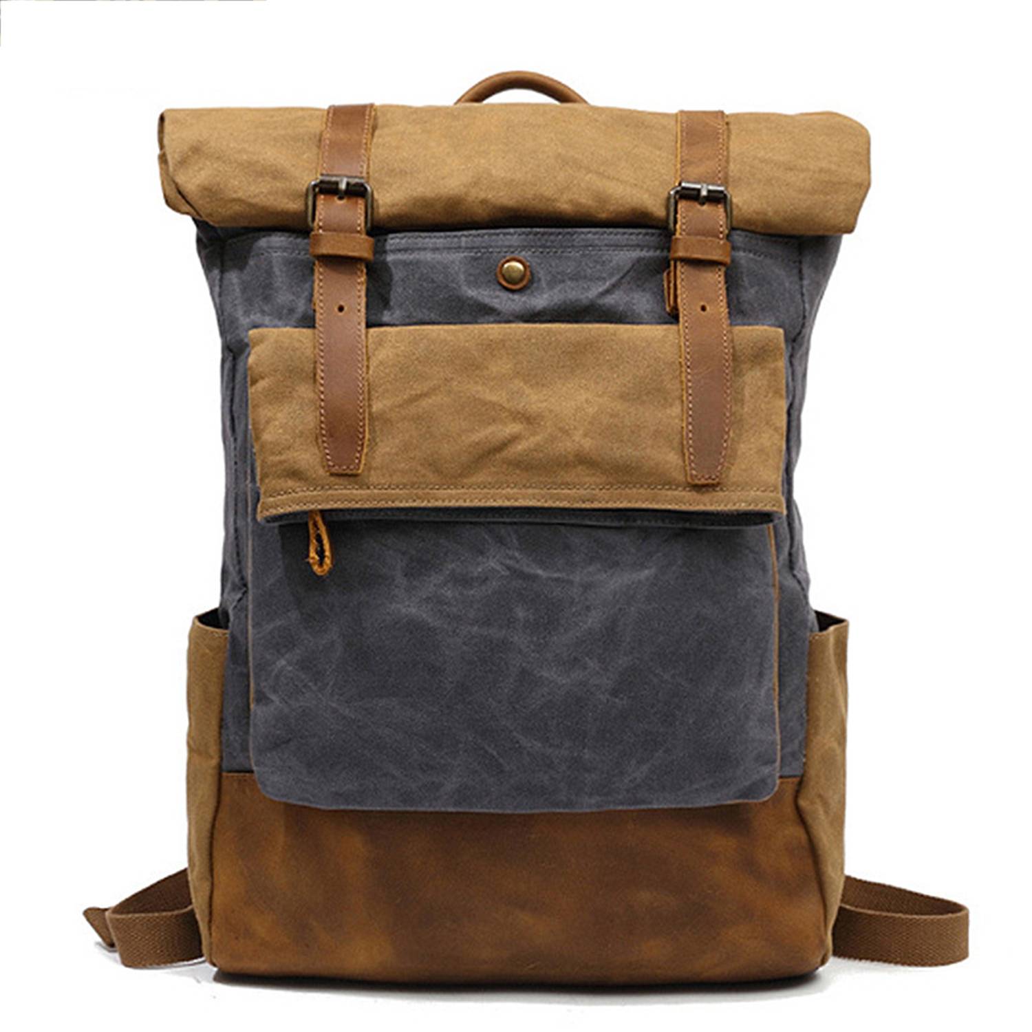 Waxed Canvas Leather Hiking Travel Waterproof Backpack 7