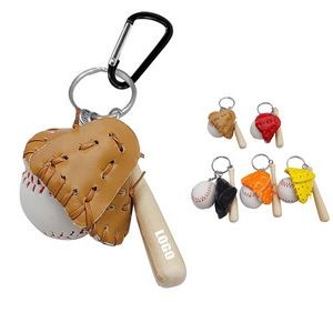 Baseball Keychain Set with Wooden Stick And Ball Design 17