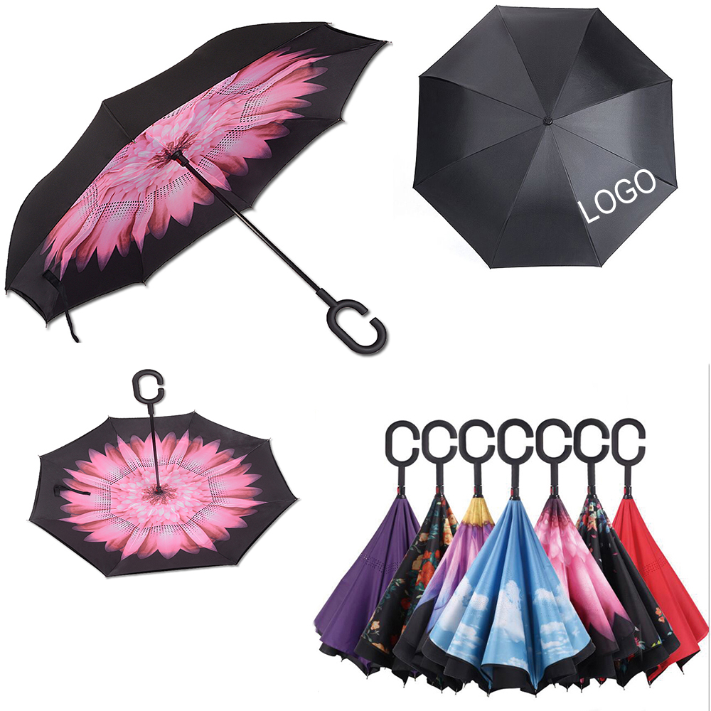 Double layer upside down inverted reverse umbrella with C 1