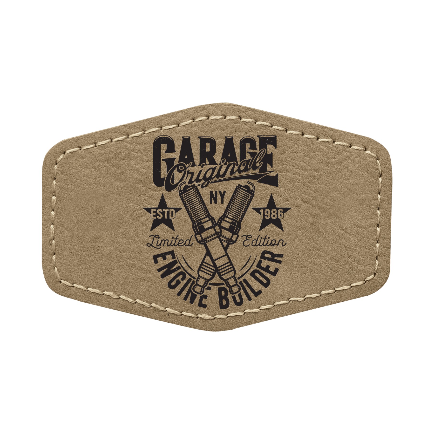 3" x 2" Light Brown Leatherette Hexagonal Patch with Adhesive