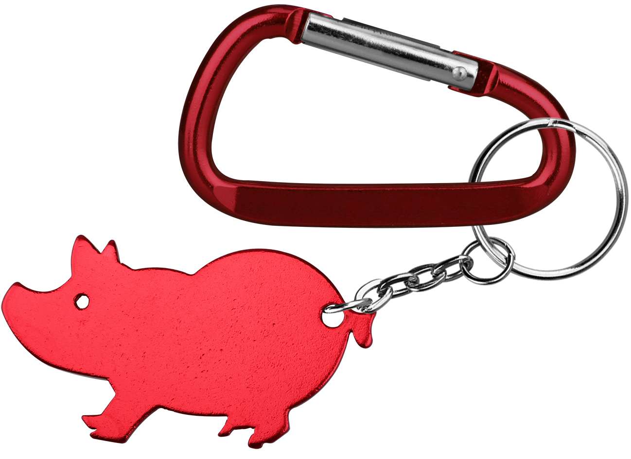 Jumbo size pig shape aluminum bottle opener with split key ring and carabiner 2