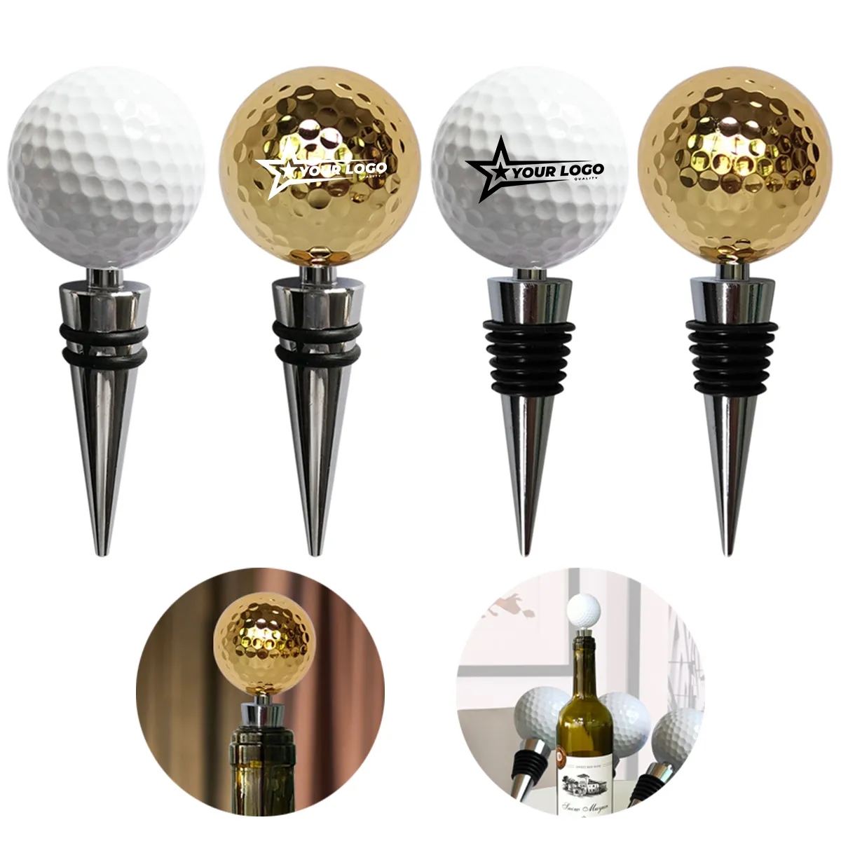 Creative Golf Ball Metal Vacuum Wine Stoppers 2