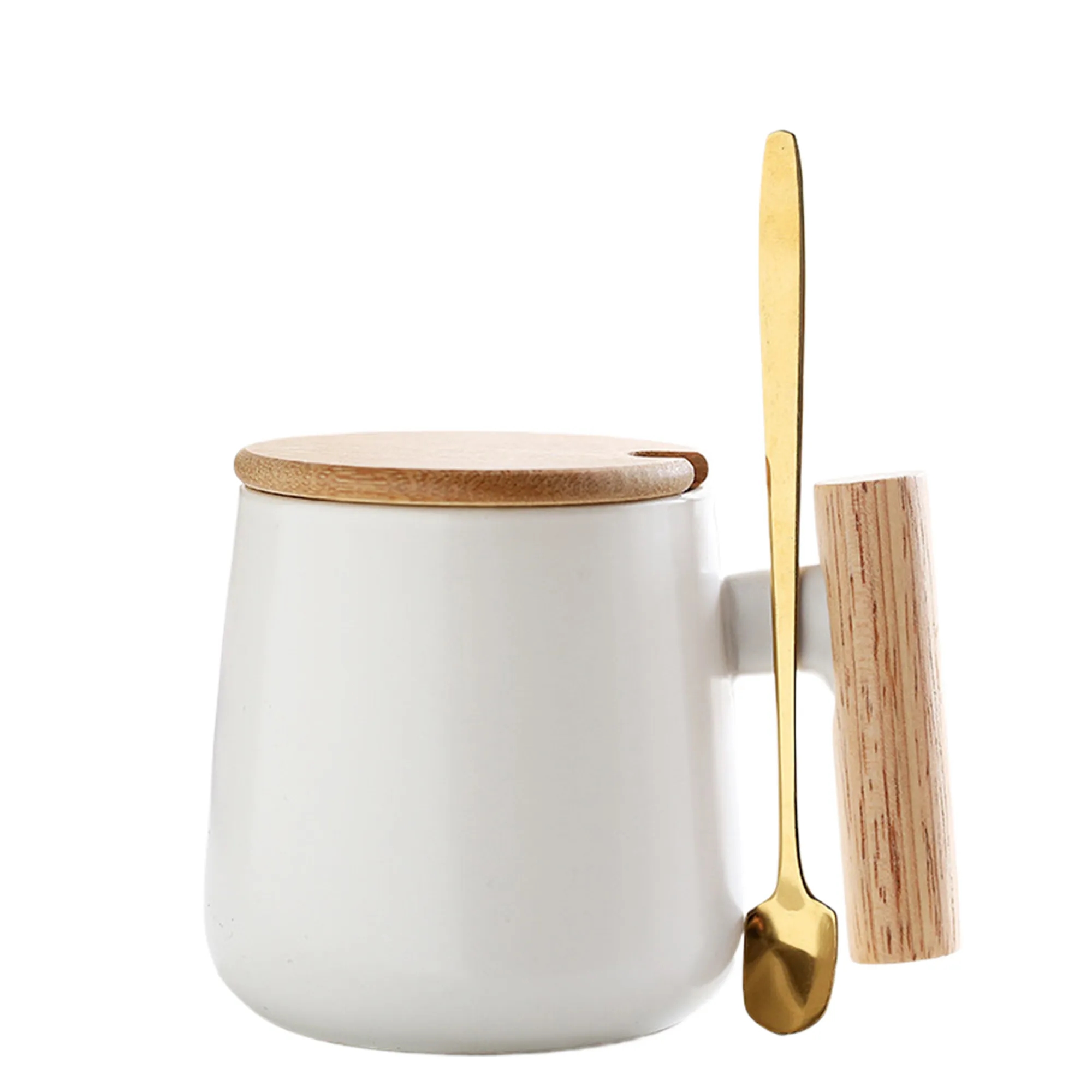 MOQ50 Simple Ceramic Mug with Wooden Handle and Spoon 14