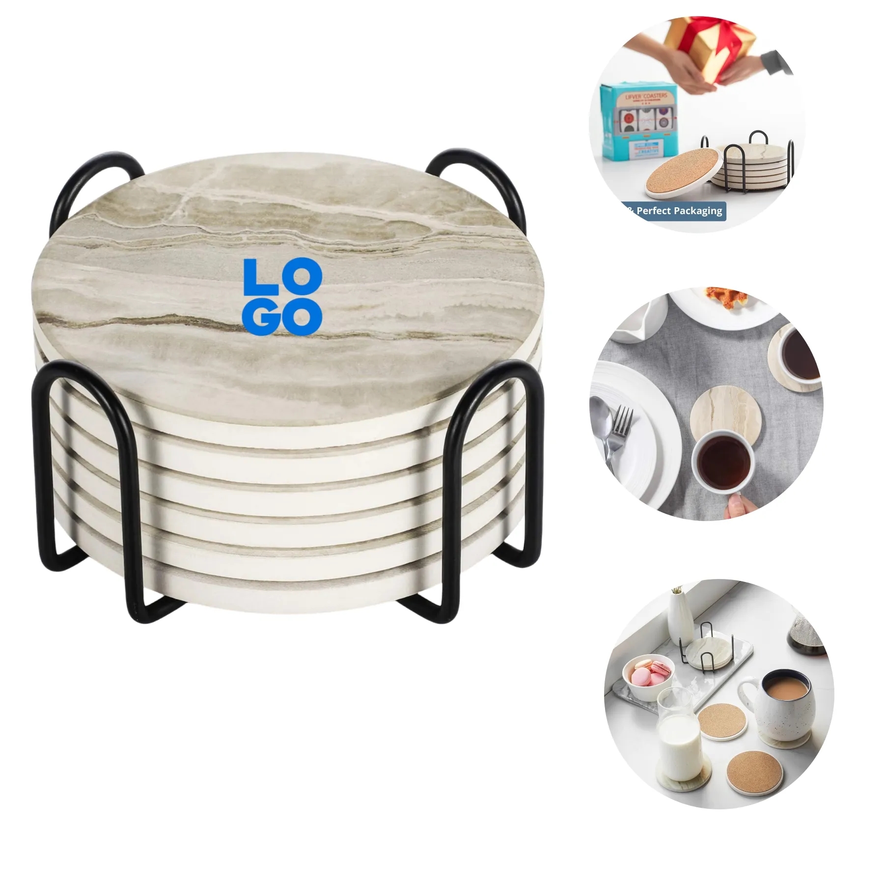 6 PCS Marble Style Ceramic Drink Coaster 2