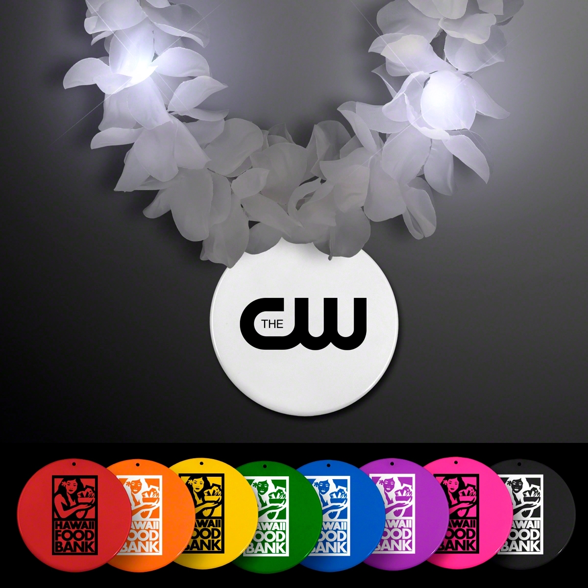 White Flower Light Up Lei with Medallion 23