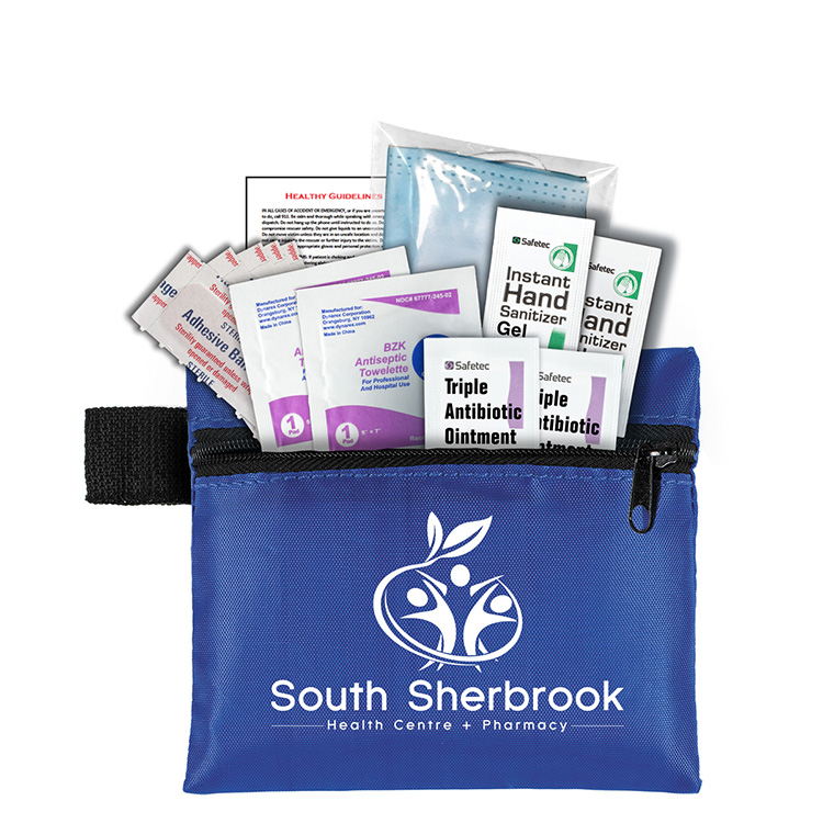 Bixby Plus San" 13 Piece Mask & Sanitizing Safety Kit inserted into Zipper Pack 24