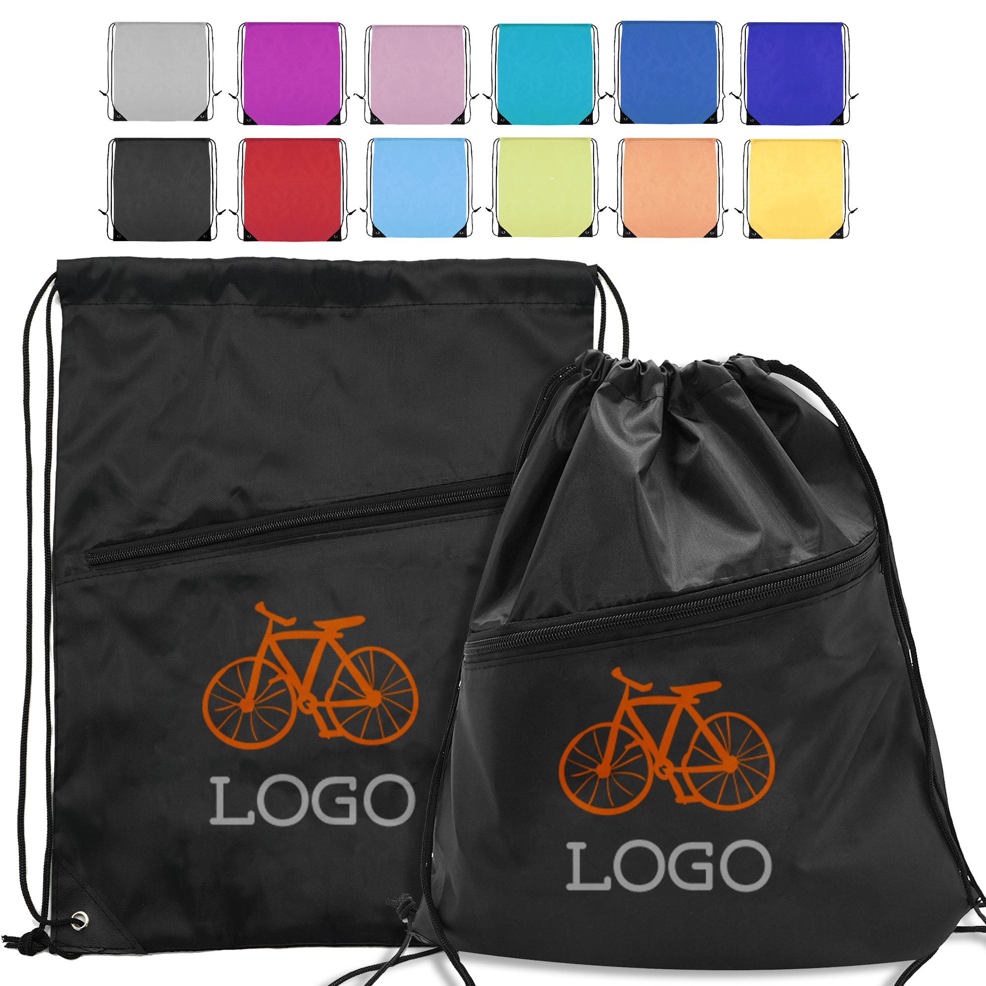 MOQ 100 Polyester Drawstring Backpack with Front Zipper 2