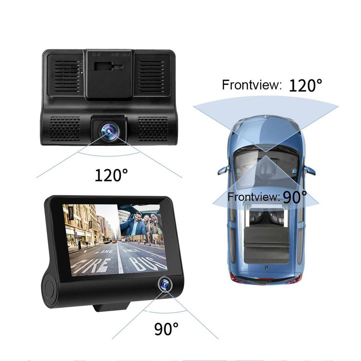 4-Inch 3 Lens 1080p HD Dash Cam Recorder 2