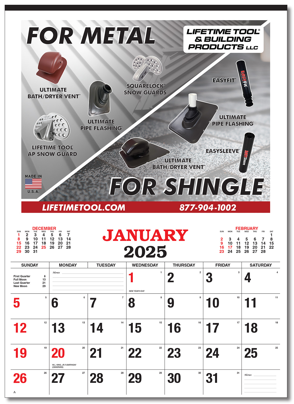 Full Color 12 Month Apron Wall Calendar 17” x 22”