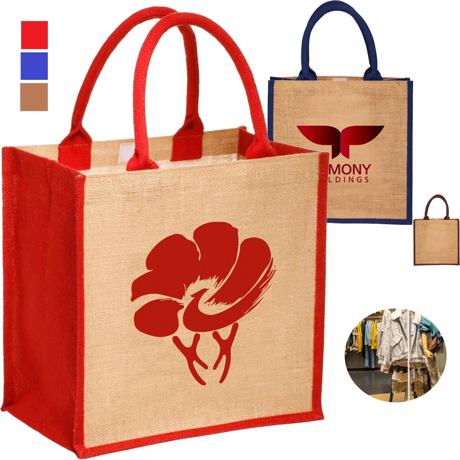 Laminated Jute Bags & Colored Sides and Handles W/ Gusset, custom tote bag with logo imprint 10