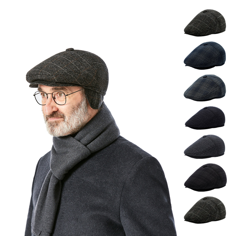Wool Blend Beret Flat Newsboy Gatsby Caps w/Retractable Invisible Ear flap 1