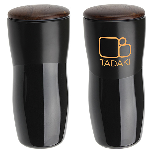 Adriano 12 oz Double-wall Ceramic Tumbler with Wood Lid 14