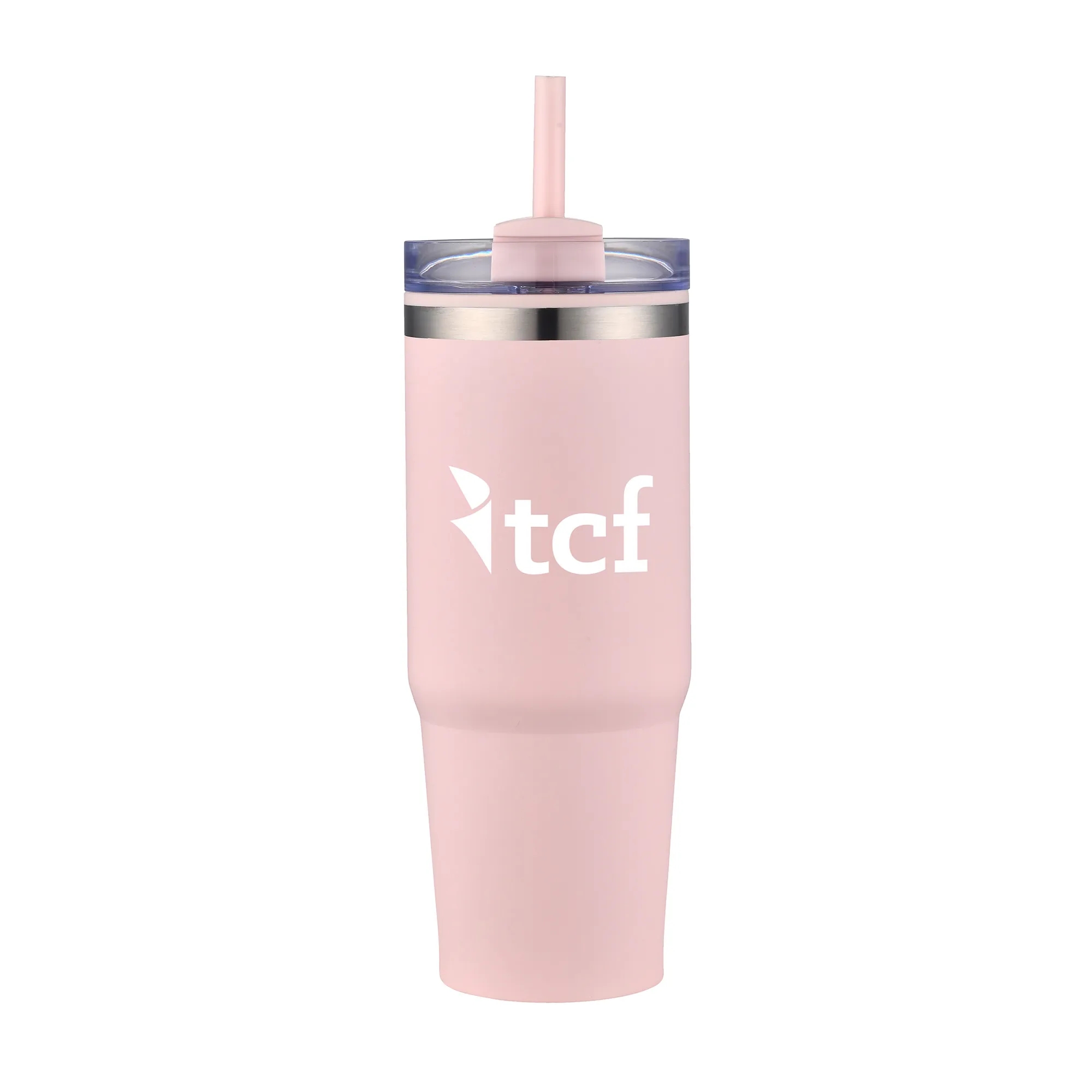 30oz. Dual Wall Stainless Steel & PP Tumbler with Clear Lid 18