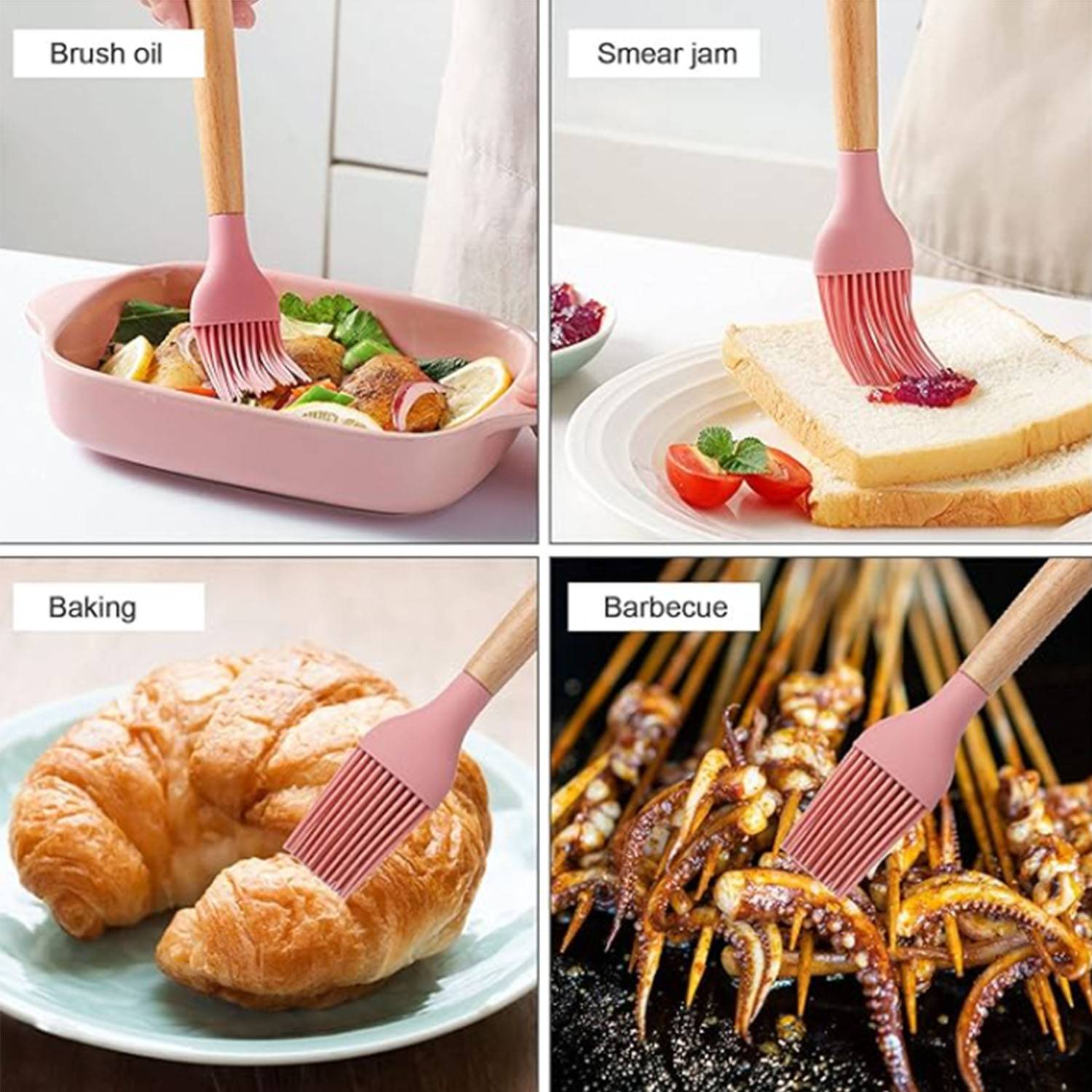 Silicone Kitchen Brush with Wooden Handle, Optional Cooking 5
