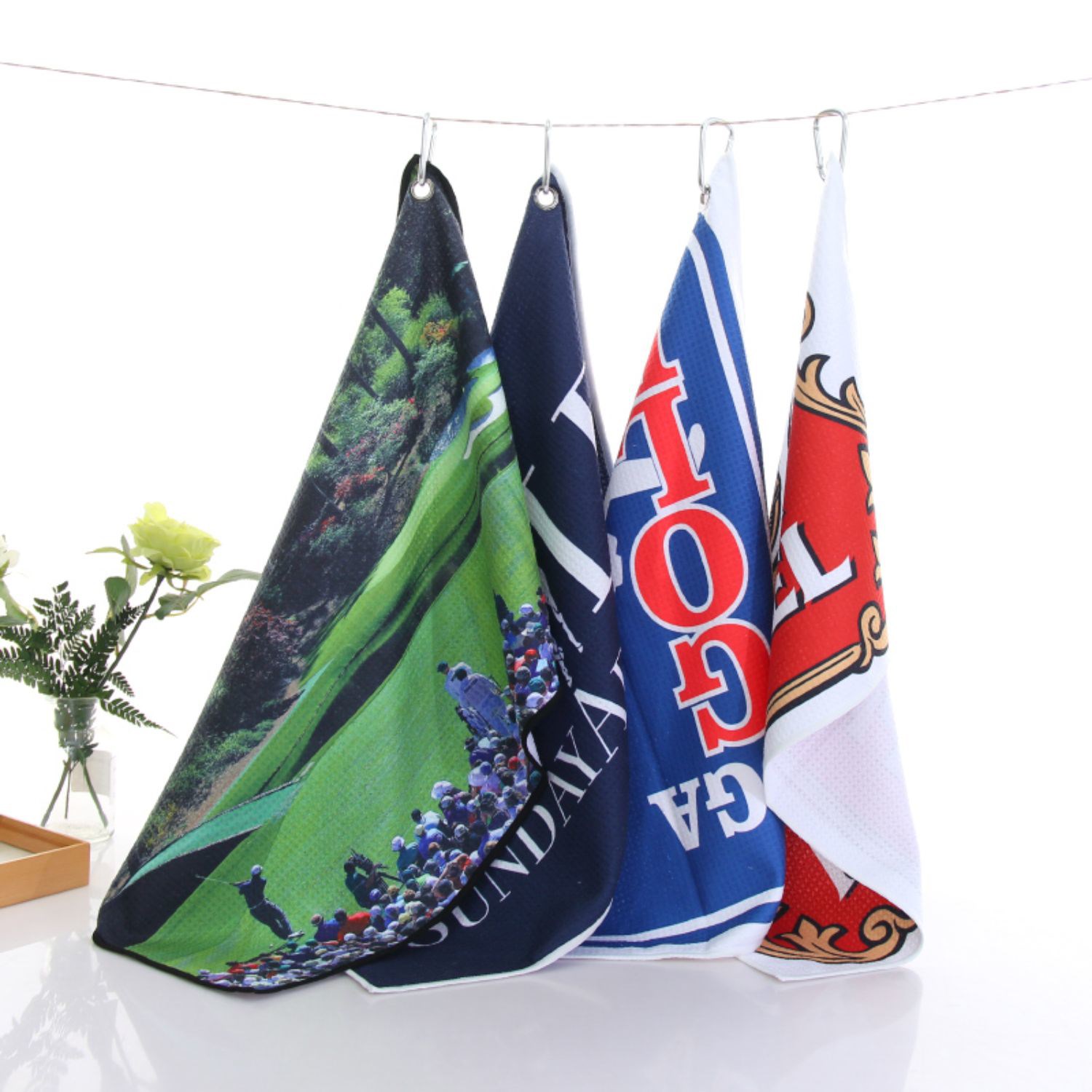20"x 30" Sublimated Waffle Microfiber Caddy Towel with Grommet & Carabiner 7