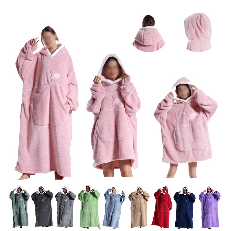 Wearable Blanket Hoodie With Embroidered Apple Pattern 1