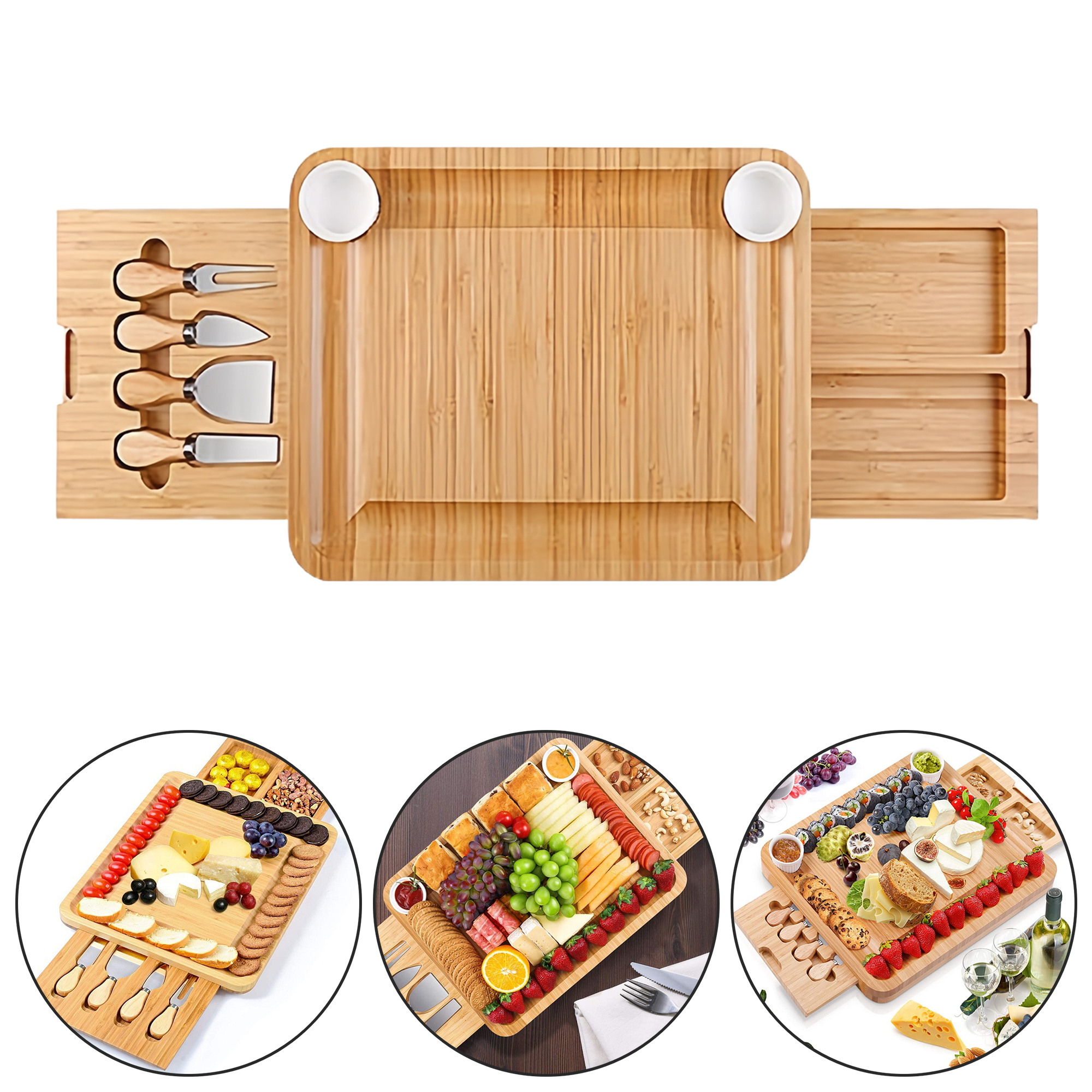 Bamboo Cheese Board and Knife Set with Cheese Knives 3