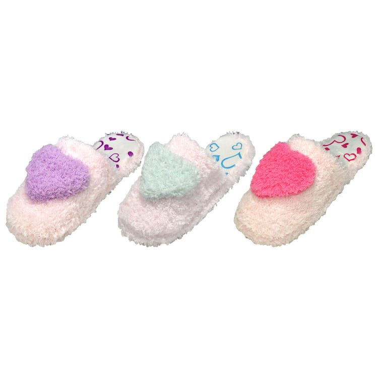 Girl's Fluffy Heart Slippers - Assorted Size 11/12 - 3/4 Age 4-8 Years, custom youth shirt with logo imprint 2