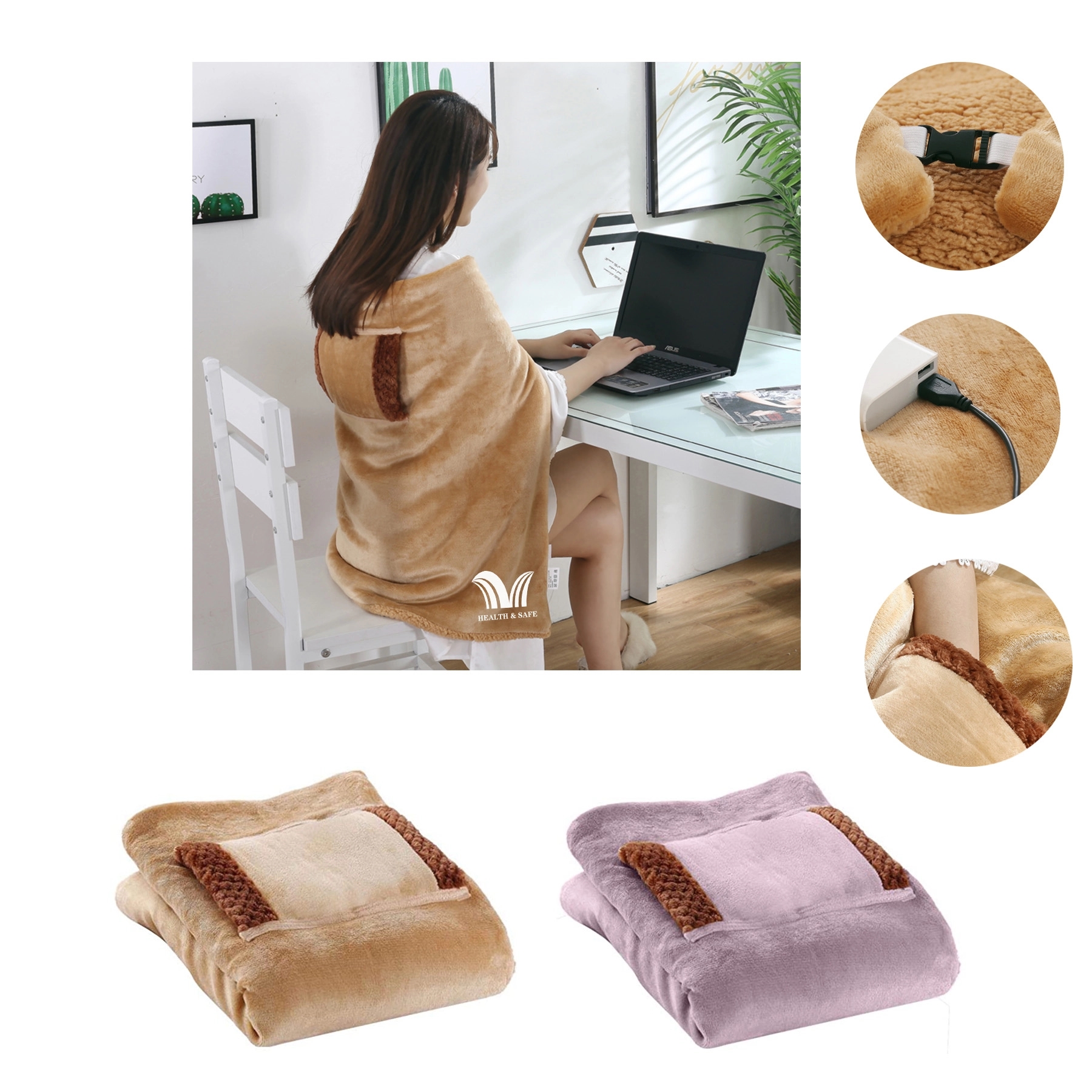 Sherpa Berber Fleece Electric Blanket Heated Poncho Wrap 1